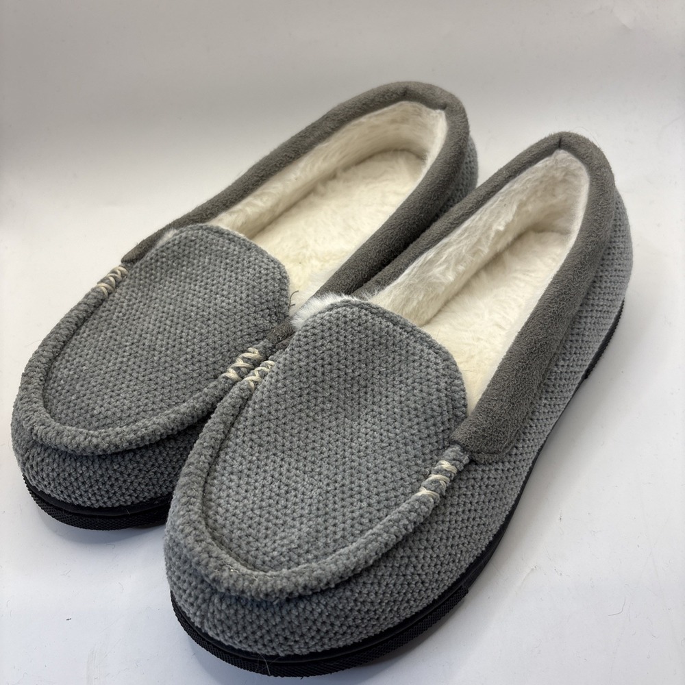 RockDove Women's Chenille Faux Fur Lined Moc Moccasin Slippers Gray Size 6